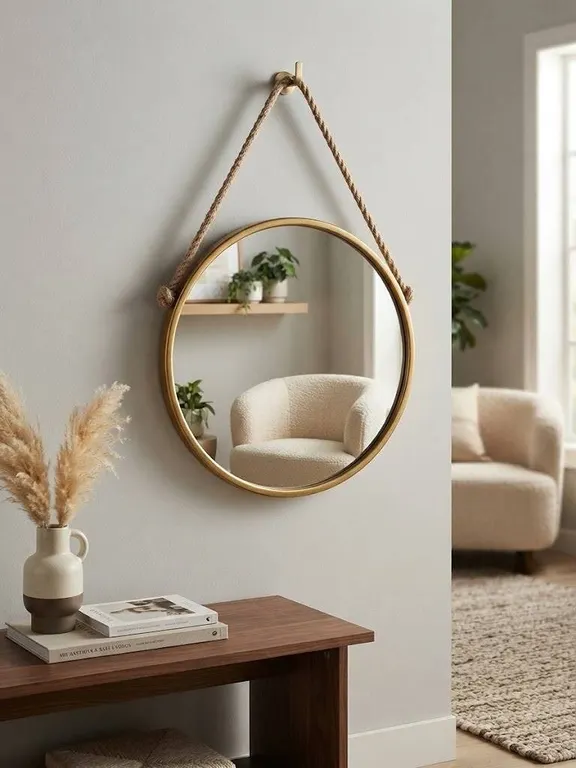 18 Inch Round Wall Mirror With Rope Hanger