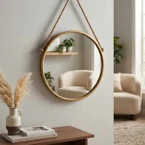18 Inch Round Wall Mirror With Rope Hanger
