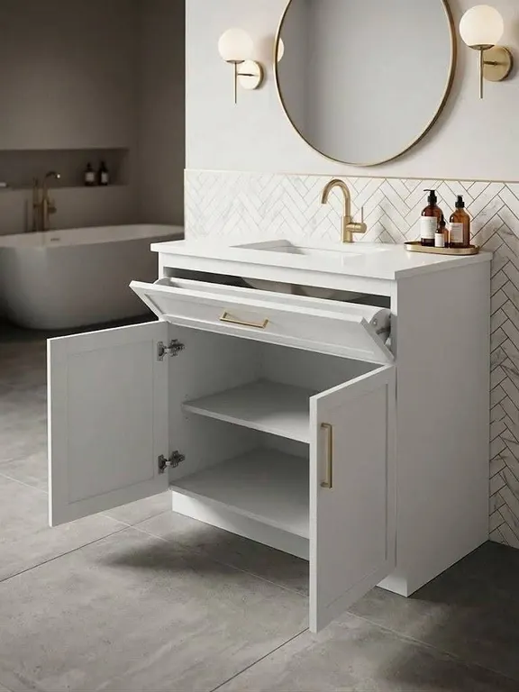 White Cabinet With Damaged Countertop 29x18.5x35in