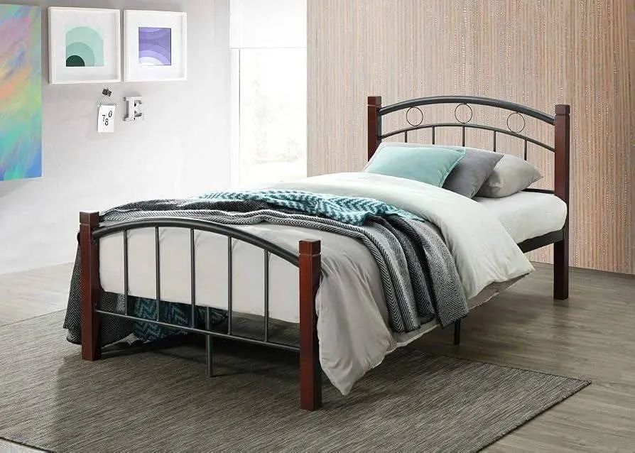 Hodedah HI599 Queen Metal Bed Frame Mahogany