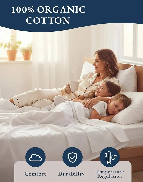 Lane Linen Organic Cotton White Bed Sheets, 4 Piece