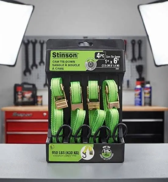 Stinson 4pc Cam Tie-Down Straps 1in x 6ft