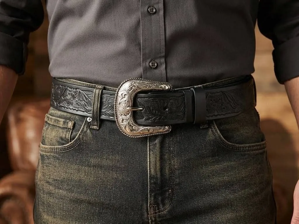 Silver Jeans Co. Black Leather Belt L/G 36-38