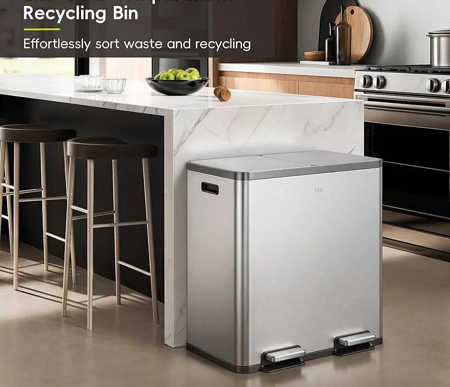 EKO Dual Compartment 84L Stainless Trash Can