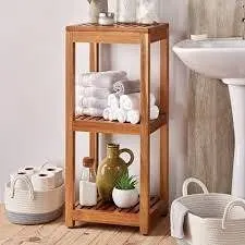 Solid Wood 3-Shelf Slatted Storage Rack 32.5"