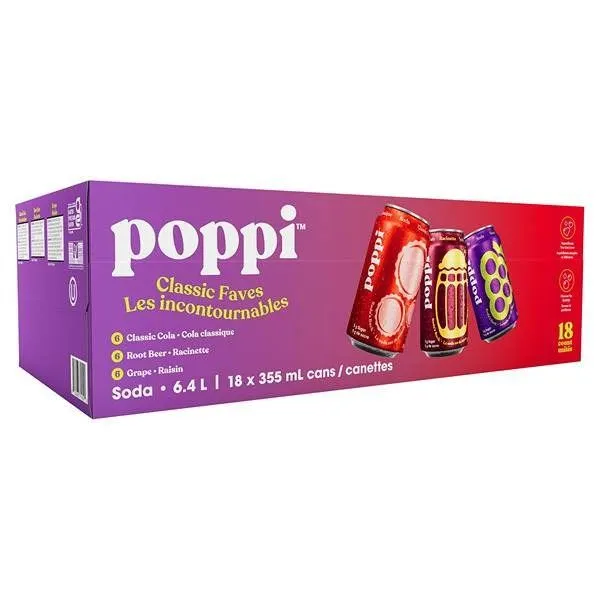 Poppi Soda 18-Pack Assorted Flavours 355ml