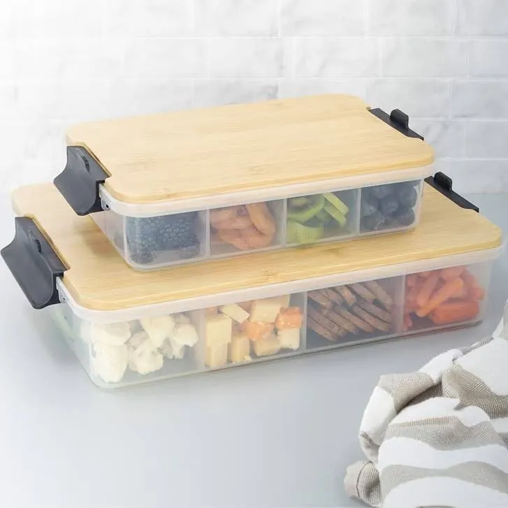 2 Bamboo Lid Plastic Food Storage Containers