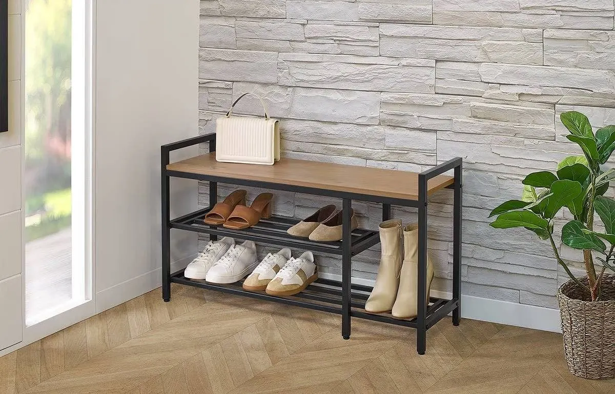 Neatfreak Shoe Storage Bench, Wood & Metal, 36in