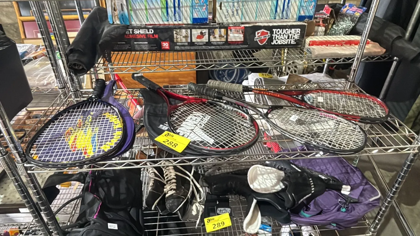 BLACK KNIGHT RAQUETBALL RACQUET, PRO KENNY TENNIS RACQUET & (2) BLACK KNIGHT SQUASH RACQUETS