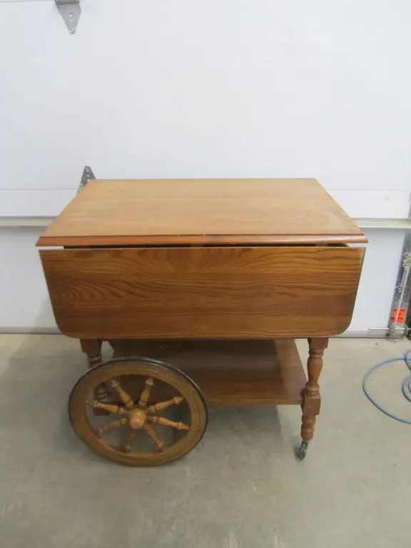 Vintage Wood Drop-Leaf Serving Cart