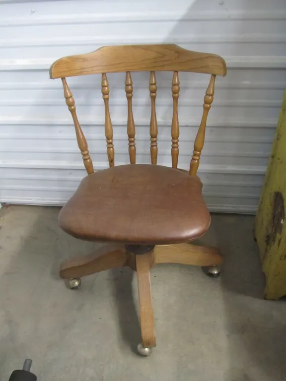 Vintage Wood Office Chair w/Cushion