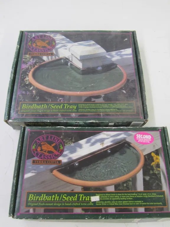(2) Art Line Classics Terra Cotta Birdbath/See Trays