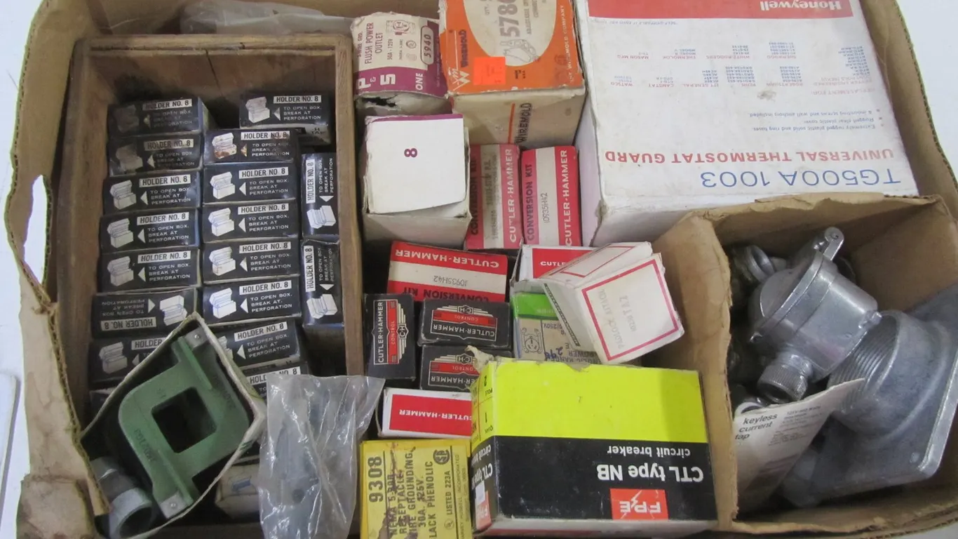 Box Of Vintage Electrical Hardware