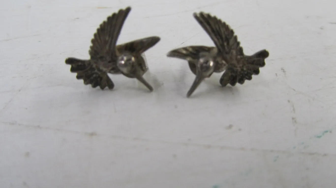 Pair Of .925 Sterling Silver Hummingbird Earrings