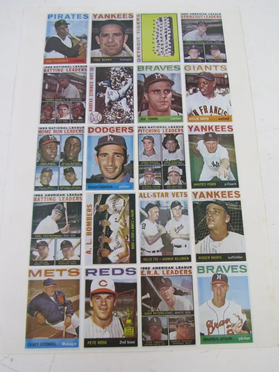 Precut 1964 Topps Baseball Card Sheet