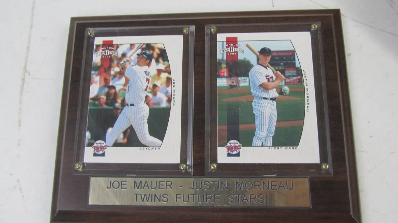2005 Donruss Team Heroes Joe Mauer And Justin Morneau Cards In Plaque