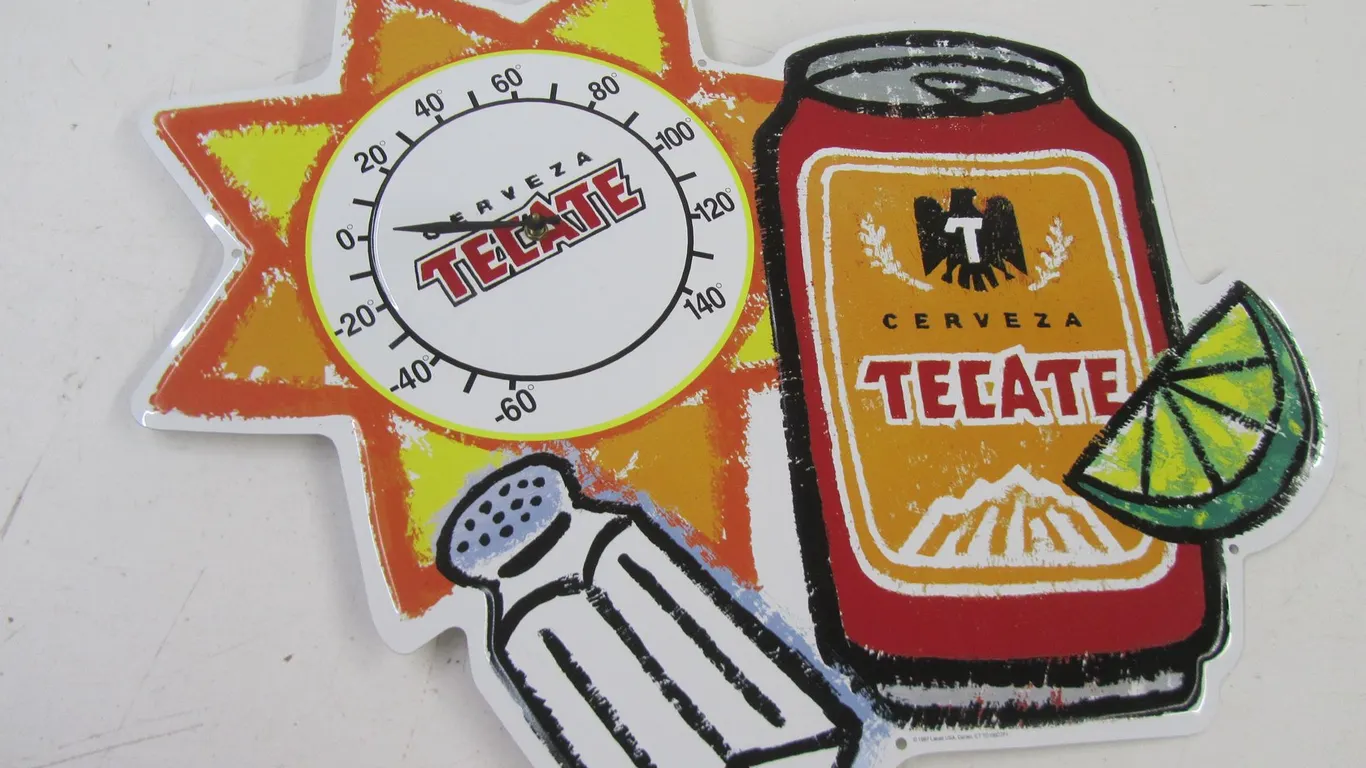 Metal Embossed Tecate Cerveza Wall Temp Gauge Sign