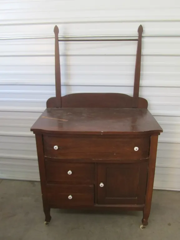 Vintage Wood Vanity Dresser On Casters