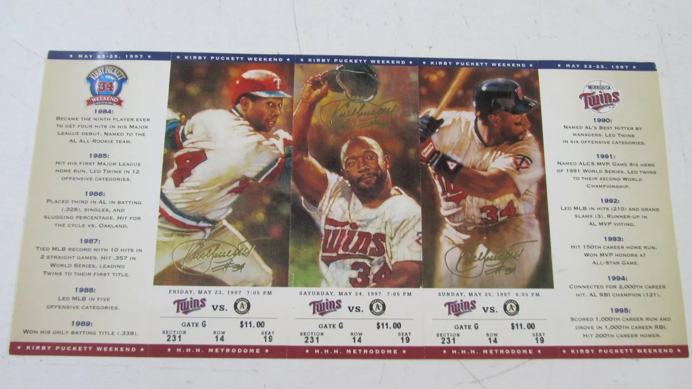 Kirby Puckett Weekend May 23-35, 1997 Baseball Tickets Set