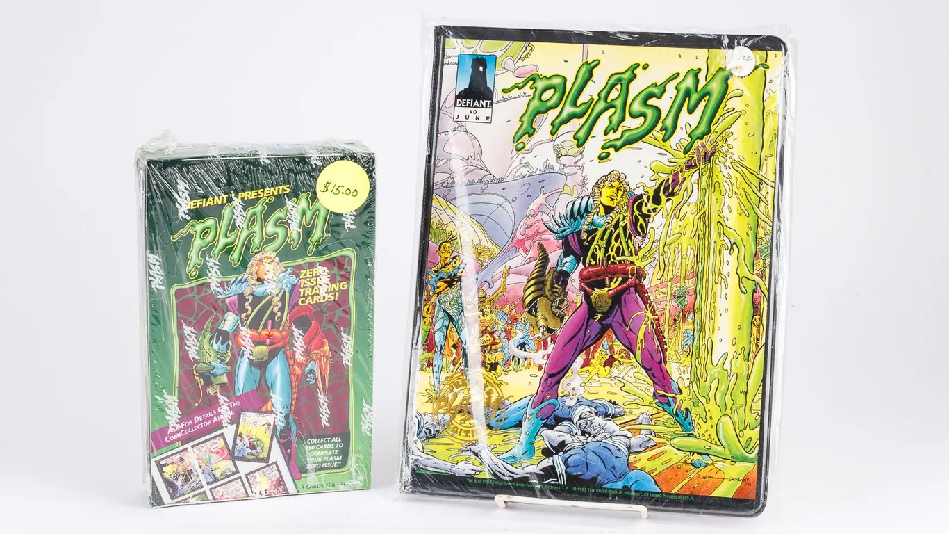 Vintage 1993 Defiant Comics PLASM Zero Issue Sealed Trading Card Box & Official ComiCollector Album