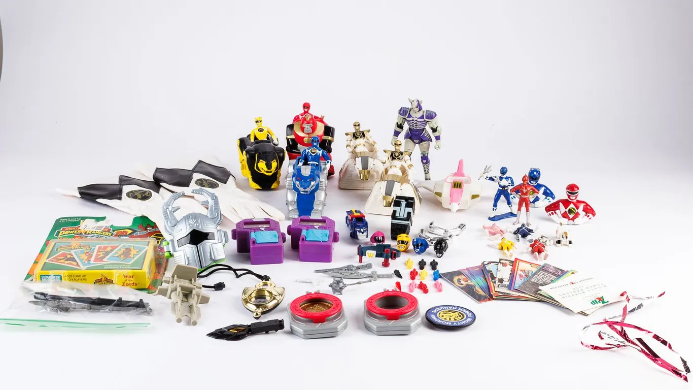 Vintage Mighty Morphin Power Rangers Toy & Collectibles Lot - Figures, Vehicles, Card Game