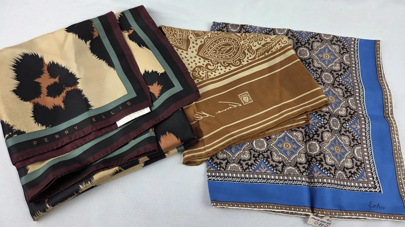 Trio of Designer Vintage Scarves including Perry Ellis, Echo, Anna Klein