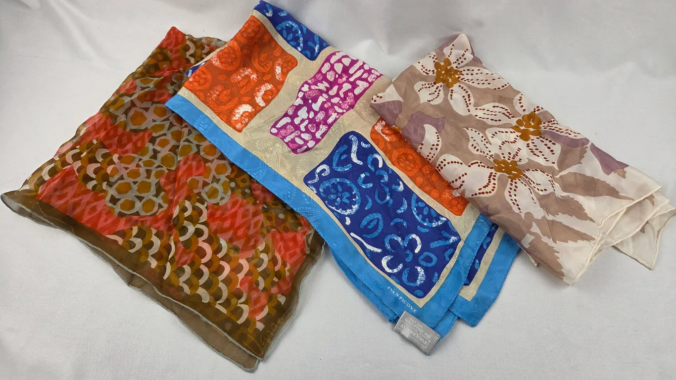 Trio of Vintage Silk Designer Scarves by Ungaro, Evan Picone