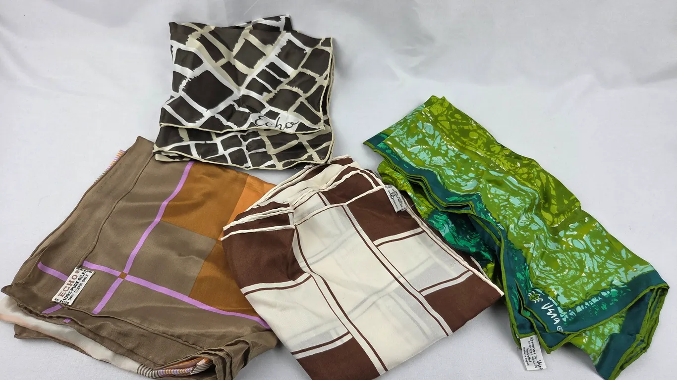 Group of 4 Vintage Designer Fashion Scarves by vera and Echo