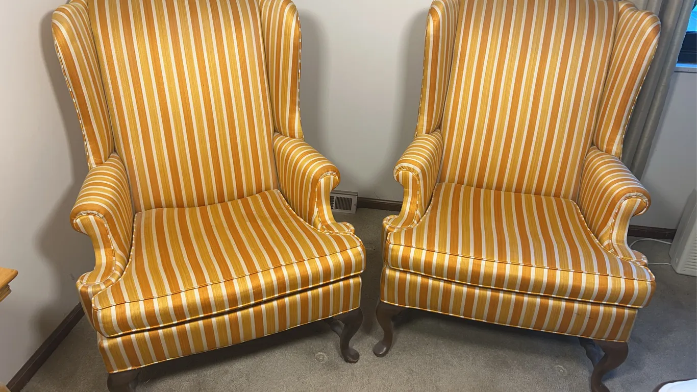 Queen Anne Orange Wing Back Chairs