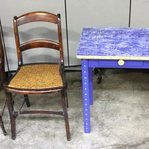 2 Cane Chairs, 1 Painted Desk