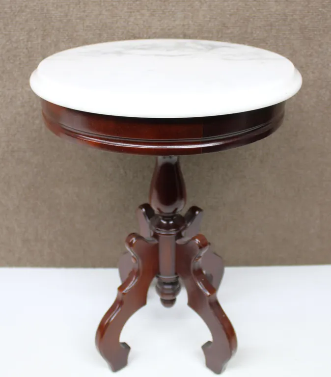 Round Marble Top Table with Wood Pedestal Base