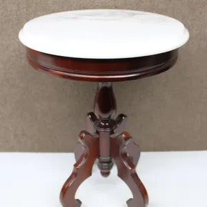 Round Marble Top Table with Wood Pedestal Base