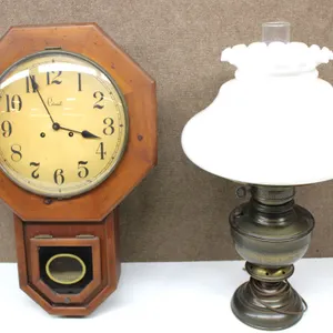Colonial Wall Clock with Key and Electric Oil Lamp
