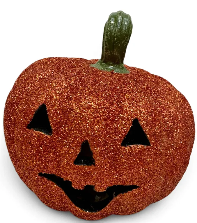 Bright Orange Glitter-Coated Ceramic Jack-O’-Lantern Pumpkin