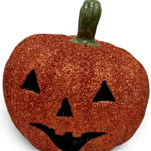 Bright Orange Glitter-Coated Ceramic Jack-O’-Lantern Pumpkin