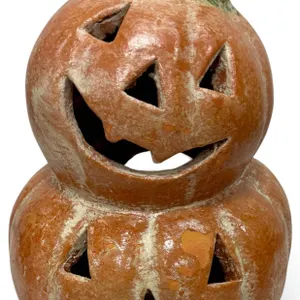Vintage Terracotta Earthenware Stacked Jack-O’-Lantern Luminary, 18”