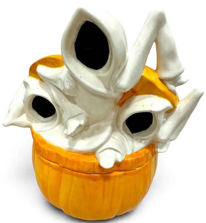 MCM Glazed Ceramic Pumpkin Soup Tureen with Spectral Figures & Lid