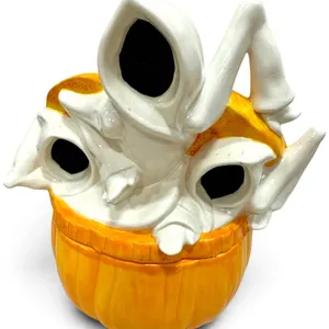 MCM Glazed Ceramic Pumpkin Soup Tureen with Spectral Figures & Lid