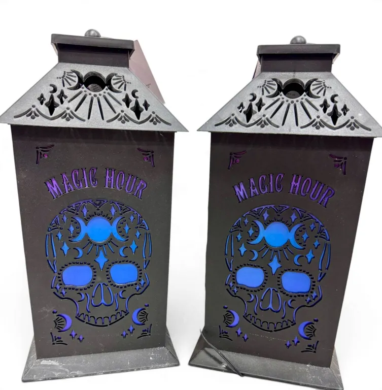 Pair of Holiday Home "Magic Hour" LED Light-Up Skull Lanterns