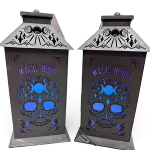 Pair of Holiday Home "Magic Hour" LED Light-Up Skull Lanterns