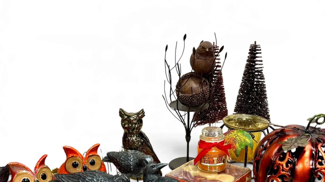 Halloween & Fall Eclectic Decor: Ceramic Owls & Sculpted Crow