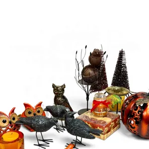 Halloween & Fall Eclectic Decor: Ceramic Owls & Sculpted Crow