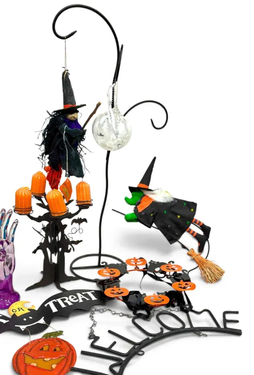 Gothic Tree Candelabra, Witch Figures & Halloween Garland Lot