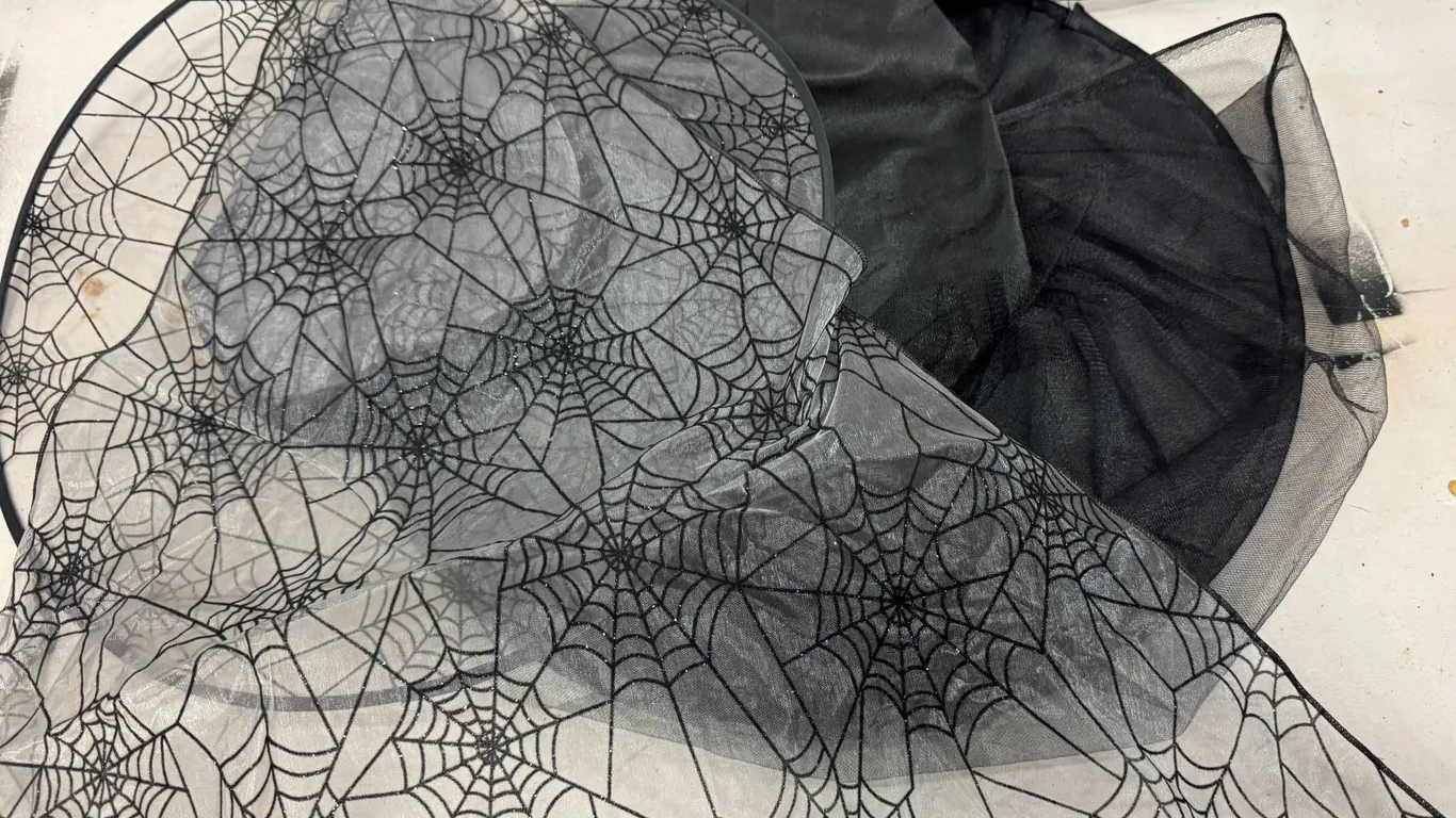 Decorative Black and Silver Spiderweb Fabric with Layers