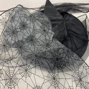 Decorative Black and Silver Spiderweb Fabric with Layers