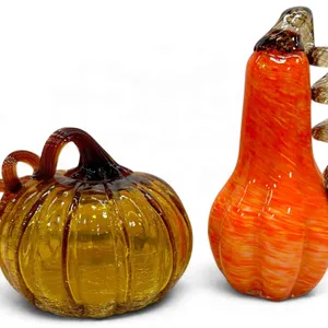Artisan Glass Pumpkin and Gourd Sculptures in Amber and Orange