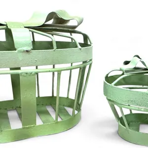 HEAVY DUTY -Two Green Metal Decorative Basket Containers with Hinged Lids