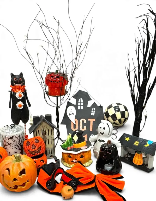 Halloween Village & Tabletop Display: Wooden Haunted House & Trees