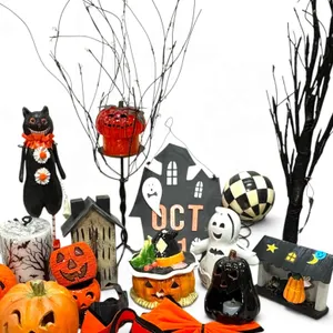 Halloween Village & Tabletop Display: Wooden Haunted House & Trees