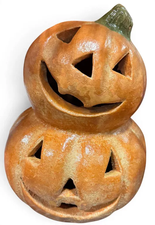 Vintage Terracotta Earthenware Stacked Jack-O’-Lantern Luminary, 18”
